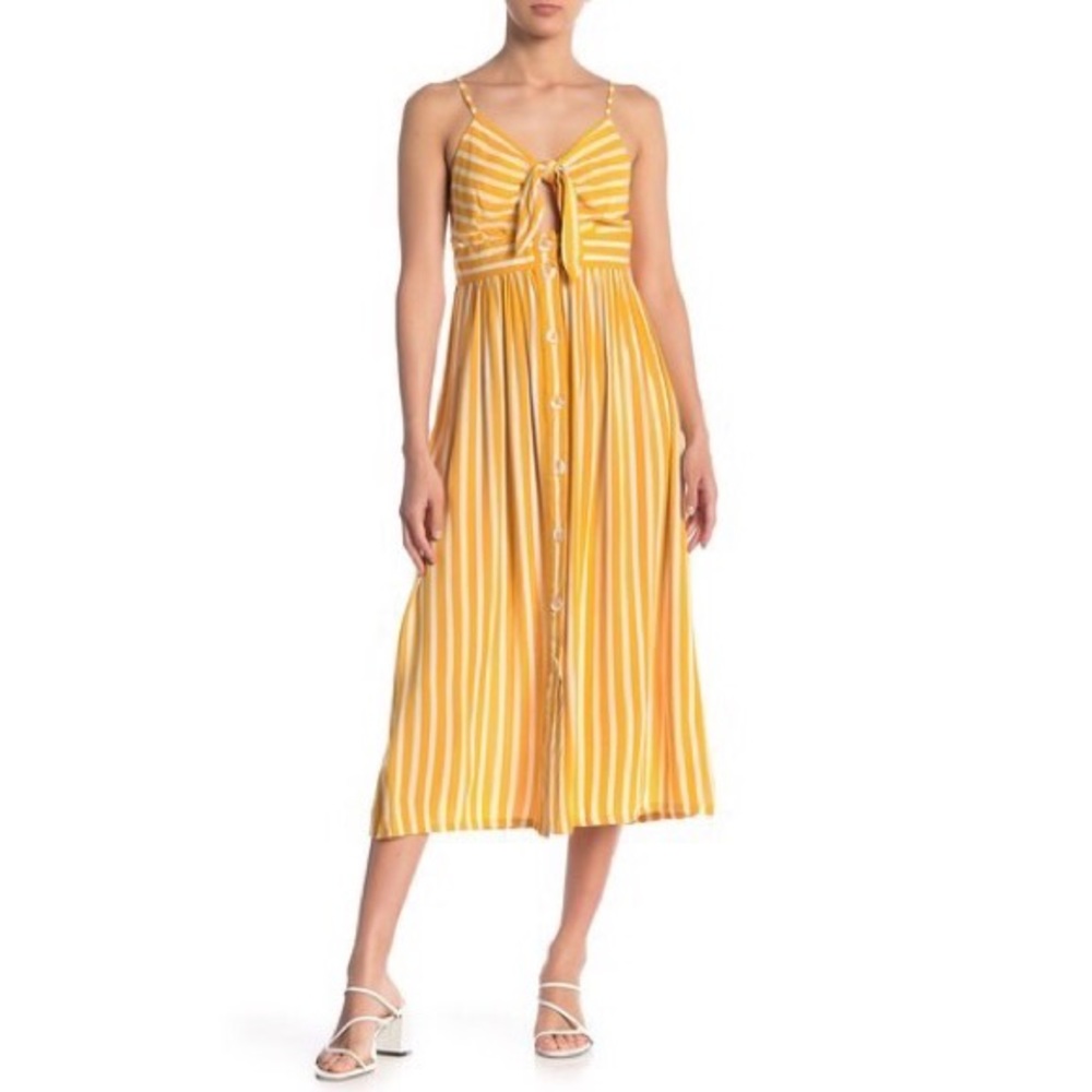 Mimi Chica Stripe Print Tie Front Midi Dress